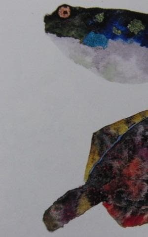 片岡鶴太郎、【ふぐと鰈】、希少な額装用画集より、美品、日本人画家