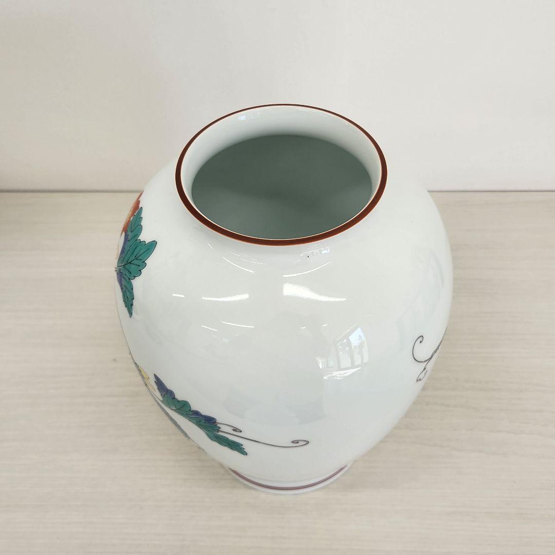陶器花瓶 木箱付き 花鳥図 夏 壺 花瓶 十三代目酒井田柿右衛門作 未使用品