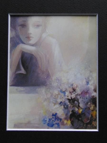 渡辺　芳文、窓辺、希少な画集より、新品高級額装付、版上サイン入り