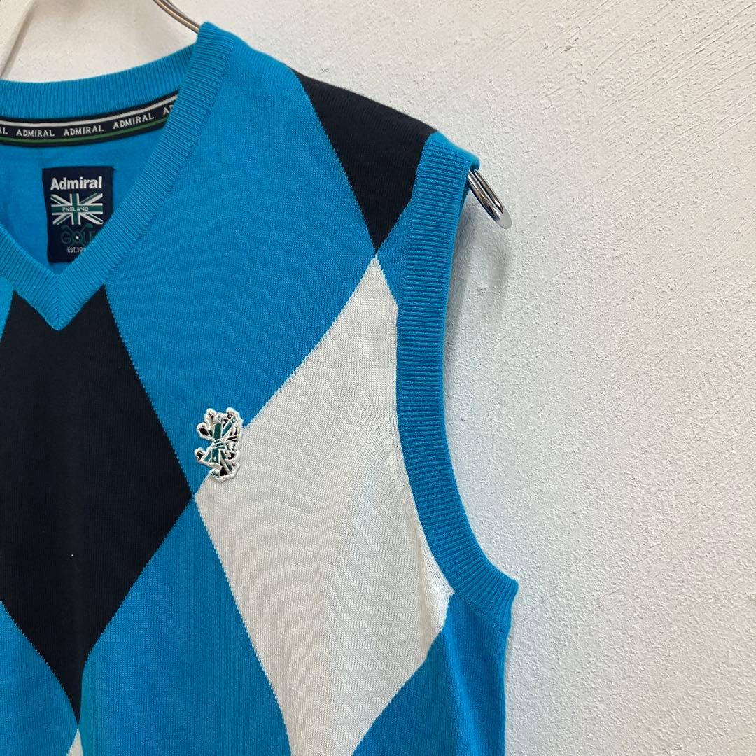 美品 admiral golf アーガイル ニットベスト ブルー アドミラル
