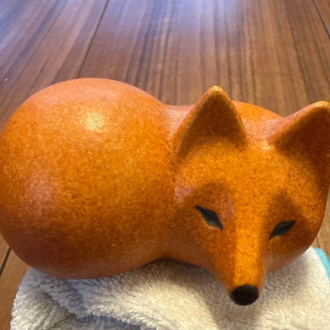 リサラーソン　陶器置物 オレンジ レア　キツネ　狐