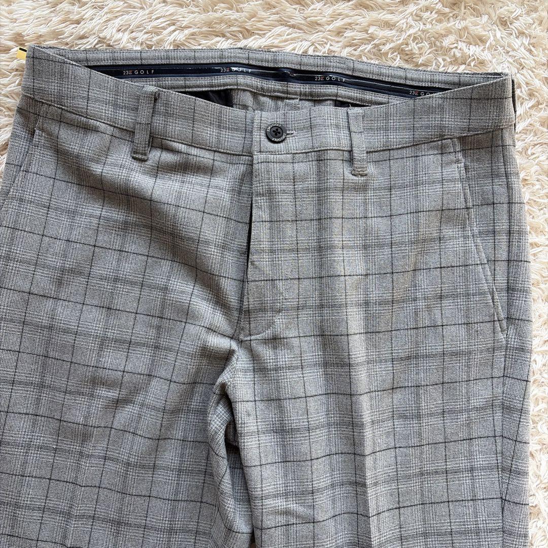 美品　23区ゴルフ　ストレッチパンツ　メンズ82 M位　グレー　チェック　Dカン