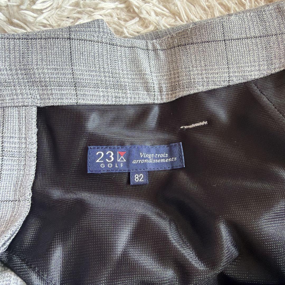 美品　23区ゴルフ　ストレッチパンツ　メンズ82 M位　グレー　チェック　Dカン