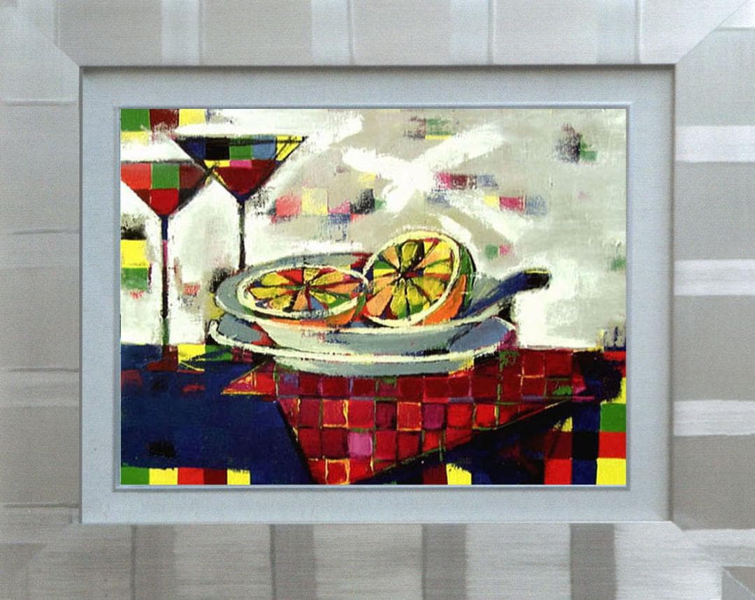 油絵 菅家令子 絵 絵画インテリア額付(黒) uF6-061703フルーツグラス