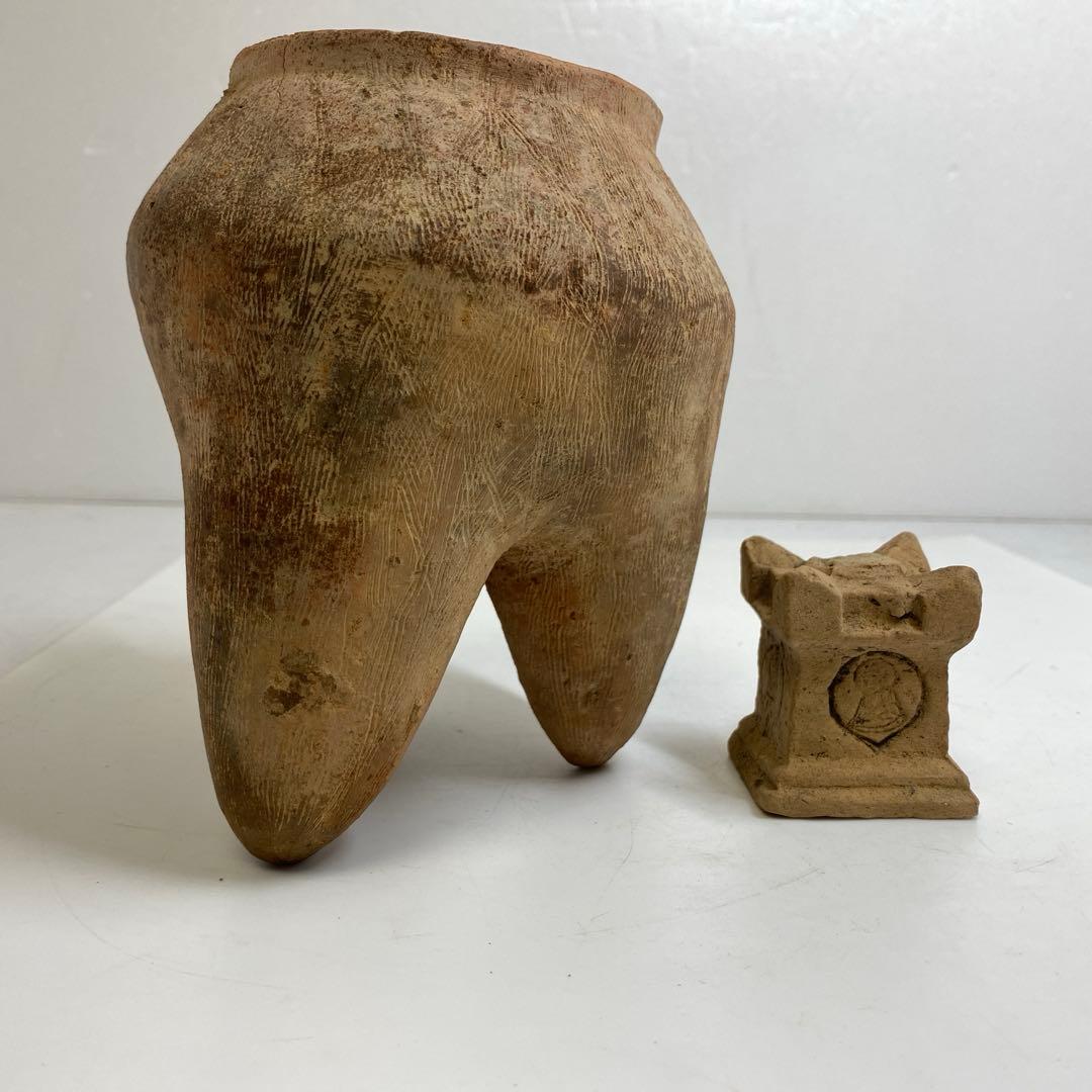 紀元前　珍品　三足壺等2点　タルサ　高さ4〜15㎝　東S8-0331②