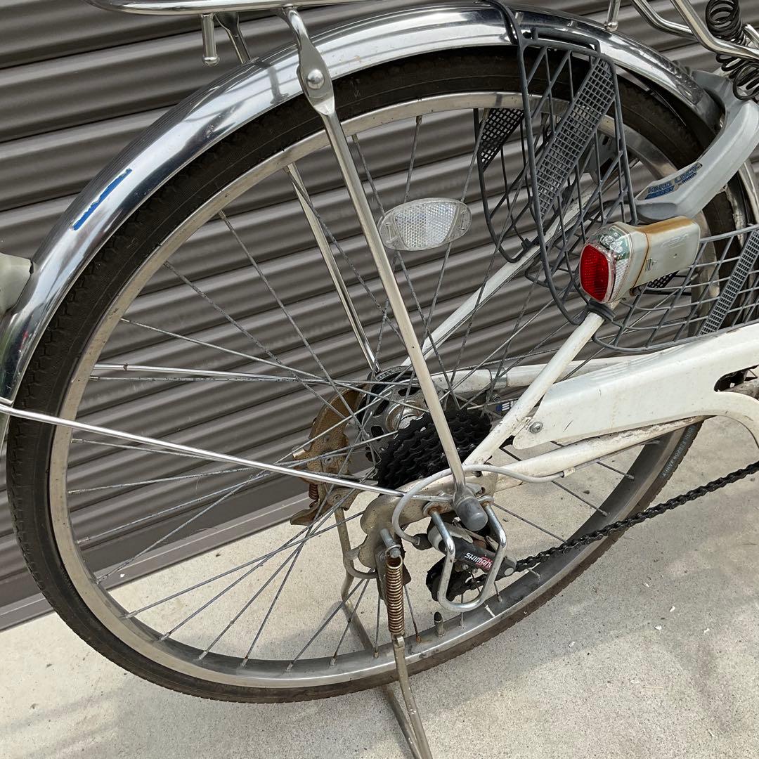 【前橋市内引渡】ママチャリ 26インチ自転車 6段変速/カゴ/鍵/オートライト付
