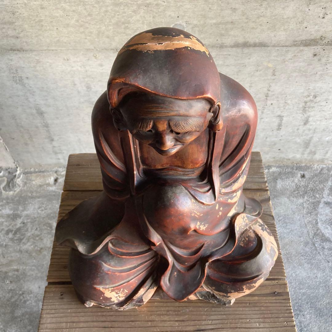 古い達磨大師像 置物 オブジェ 大型 和風 陶器 古美術 骨董品 レトロ