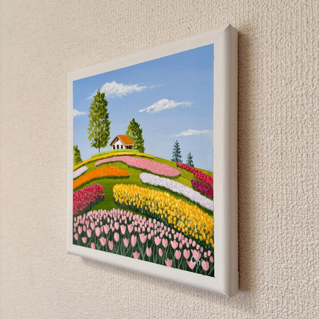 アクリル画　原画「チューリップの咲く丘01」　SSMサイズ　キャンバス