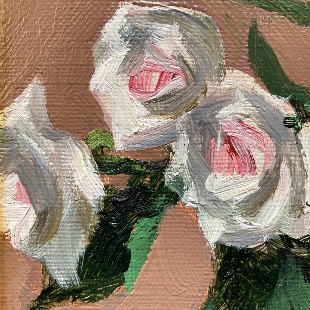 新井秀一郎「白薔薇」1990年油彩画 額50×45 絵画27.5×22cm F3