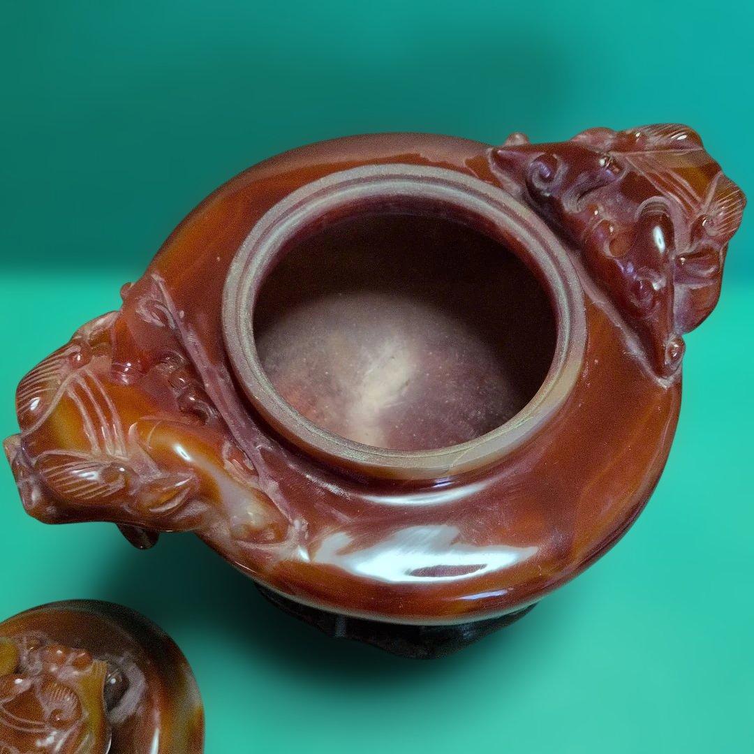 赤翡翠石彫刻　香炉　中国美術品