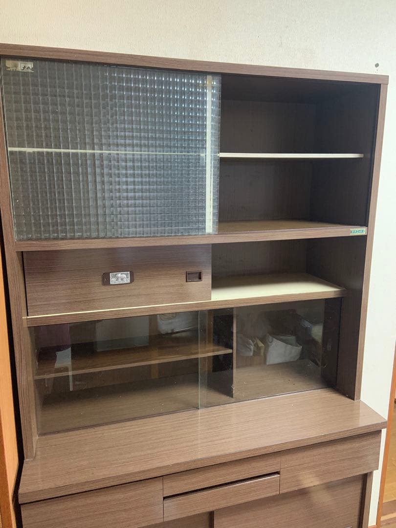 水屋　キッチンキャビネット　昭和レトロ　レトロ型板ガラス　アンティーク