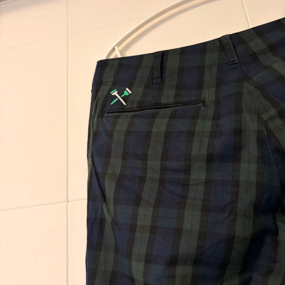 BEAMS GOLF チェック柄パンツ ネイビー系