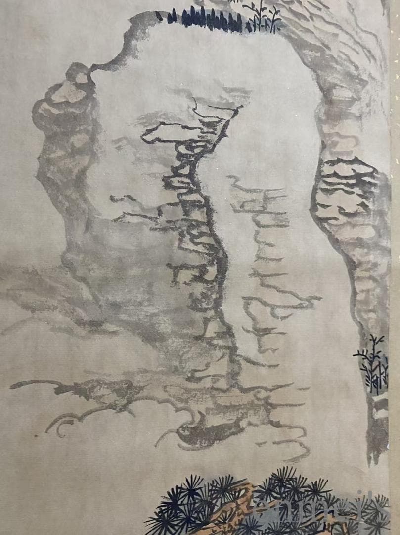 中国古美術『王原祁款 山水画』宣紙 三尺中堂画 表装済 卷物 水墨画 旧蔵 模写