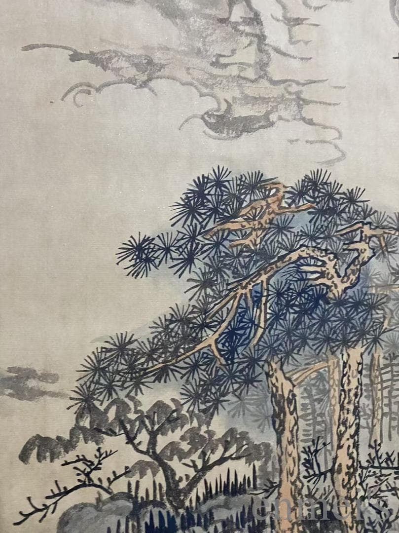 中国古美術『王原祁款 山水画』宣紙 三尺中堂画 表装済 卷物 水墨画 旧蔵 模写