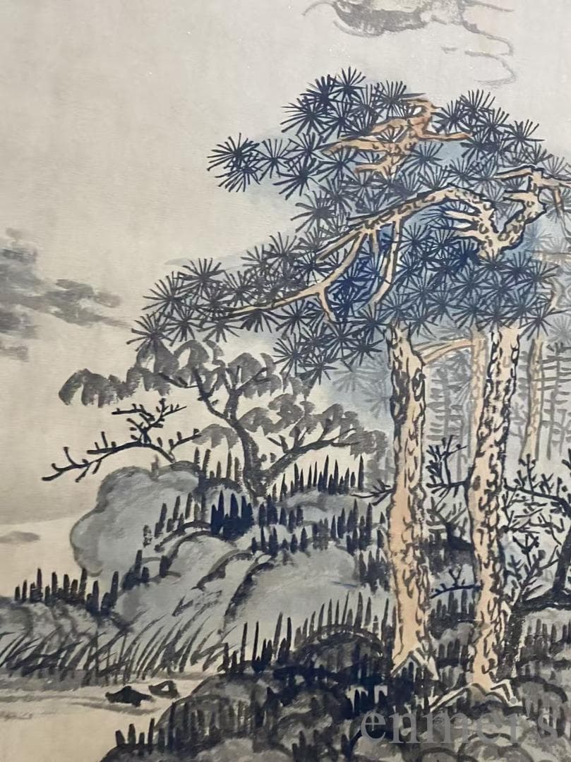 中国古美術『王原祁款 山水画』宣紙 三尺中堂画 表装済 卷物 水墨画 旧蔵 模写