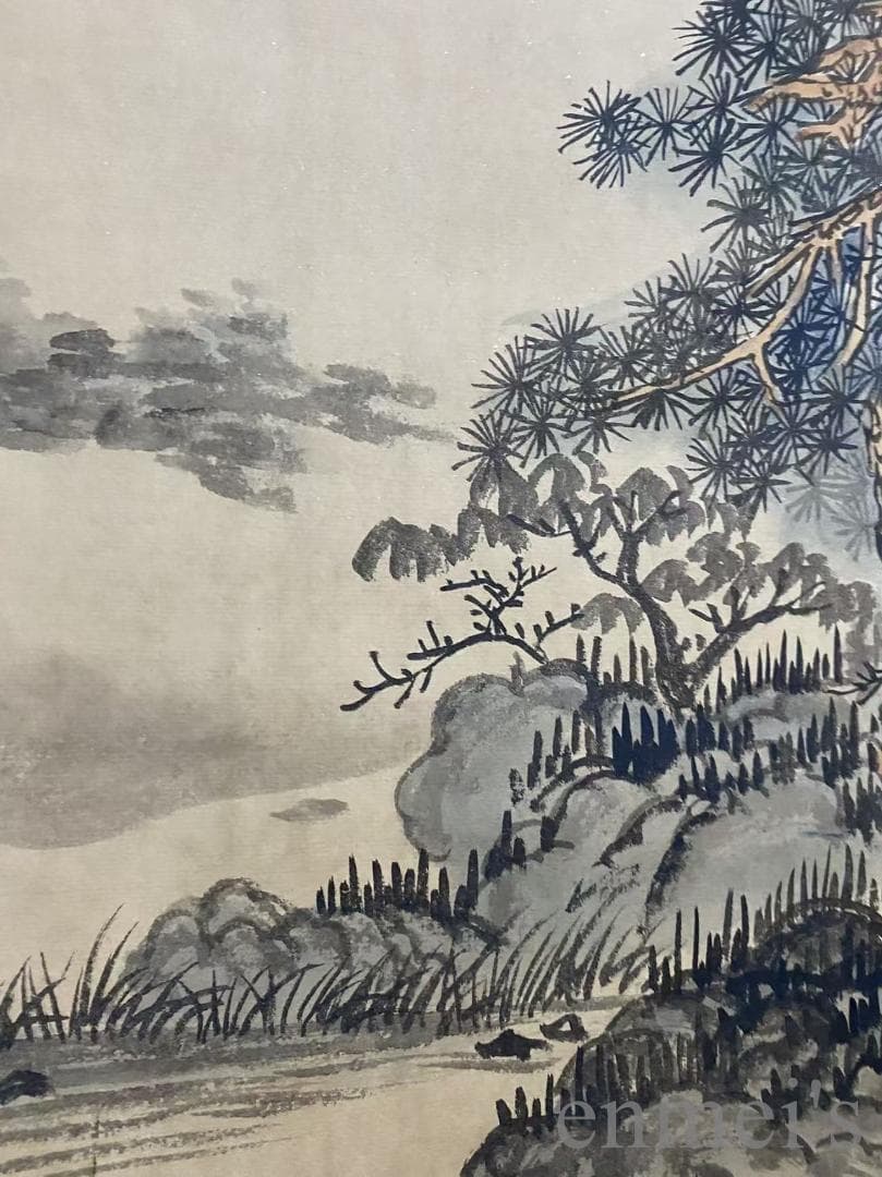中国古美術『王原祁款 山水画』宣紙 三尺中堂画 表装済 卷物 水墨画 旧蔵 模写