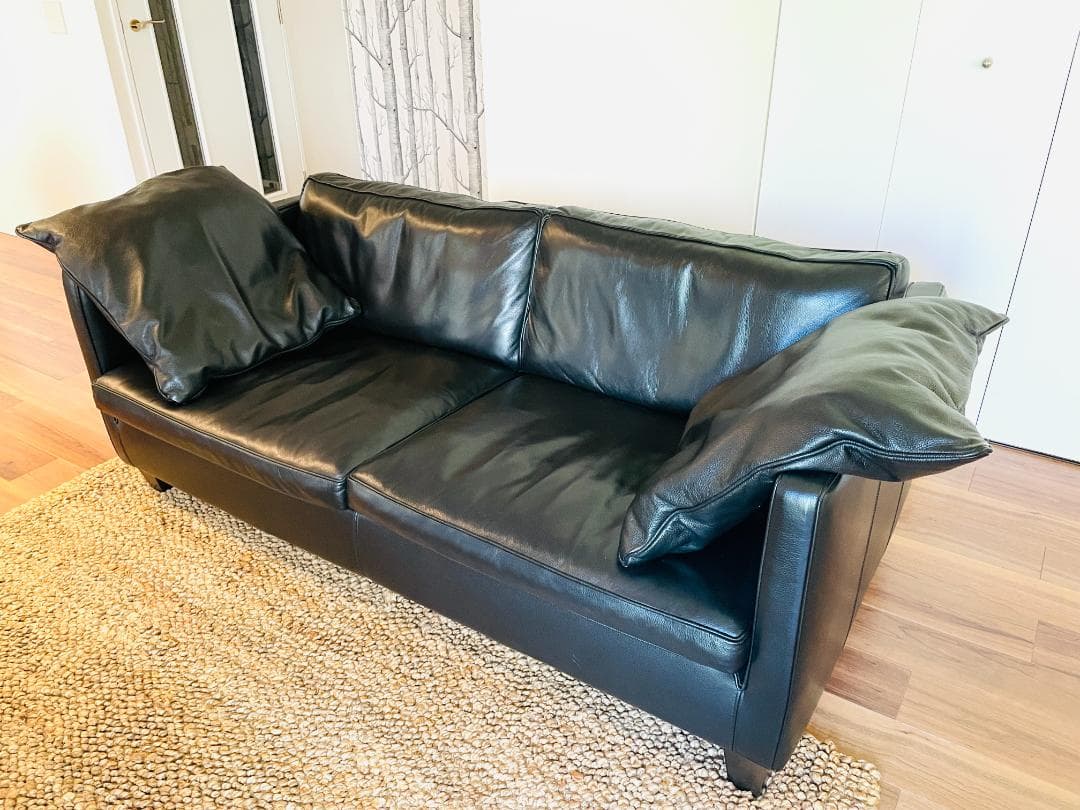 美品 ACTUS レッテソファー シボ革 黒 2.5人掛け
