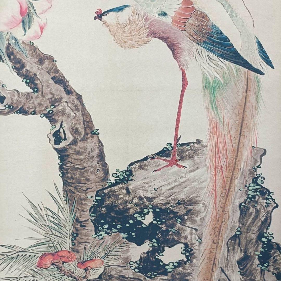 唐寅 仙寿図 花鳥画 三尺中堂 掛け軸 中国美術 縁起物