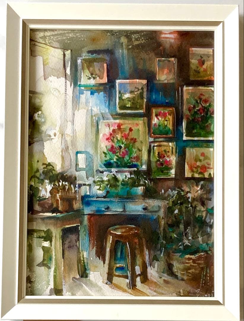 水彩画 原画 インダストリアルな部屋