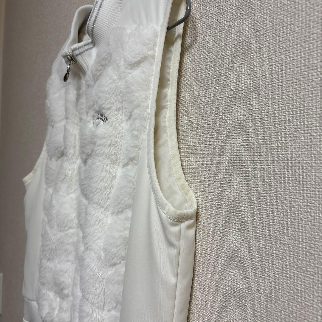 美品　キャロウェイ　レディース　ベスト　ロング　白　ファー　ジップ　L