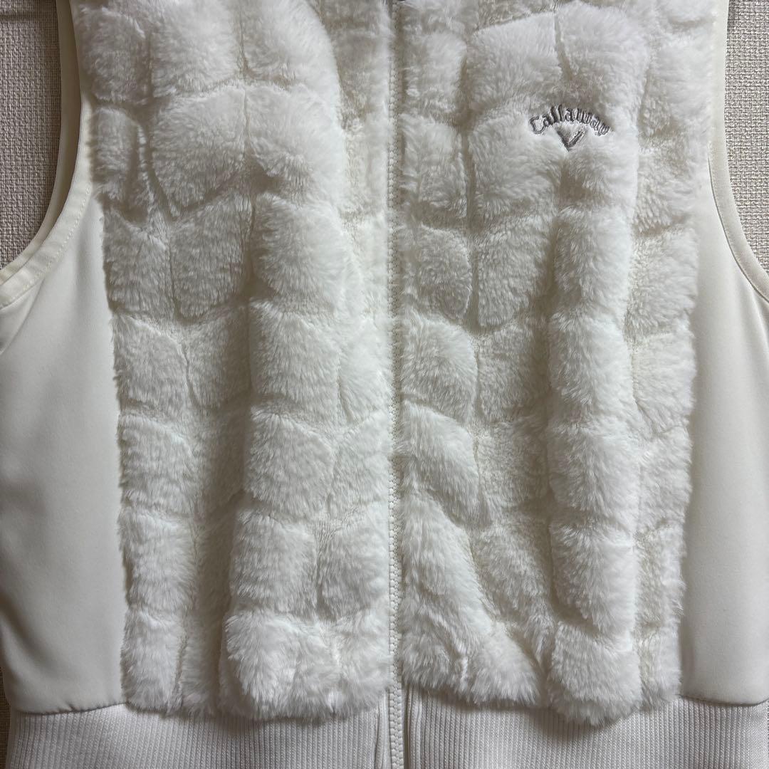 美品　キャロウェイ　レディース　ベスト　ロング　白　ファー　ジップ　L