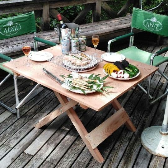 アウトドア&七輪BBQテーブル　折りたたみ式四万十源流の杉テーブル