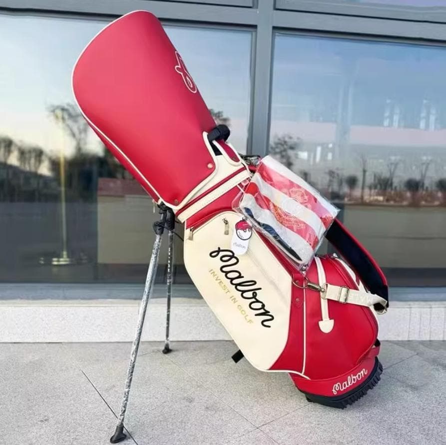 Malbon ゴルフバッグ立式スタンド式 ピンストライプ調 ロゴデザイン