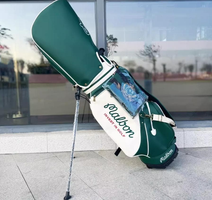 Malbon ゴルフバッグ立式スタンド式 ピンストライプ調 ロゴデザイン