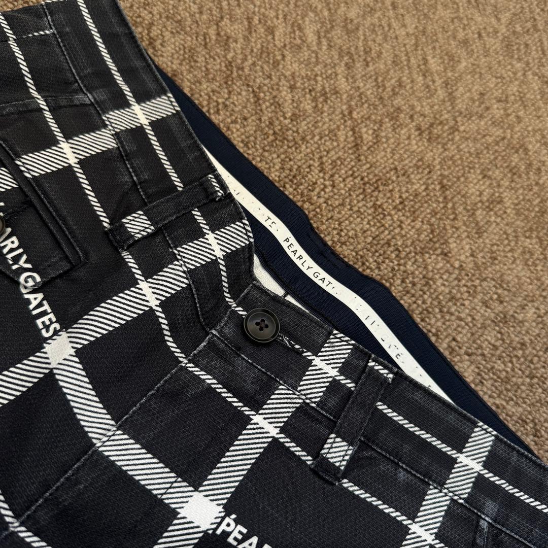 現行モデル　パーリーゲイツ　パンツ　総柄　L〜XL相当 チェック　グレー　白　5