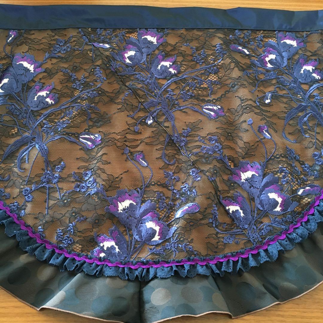 フラメンコ 衣装　エプロン　花柄刺繍　ブラウン×ネイビー