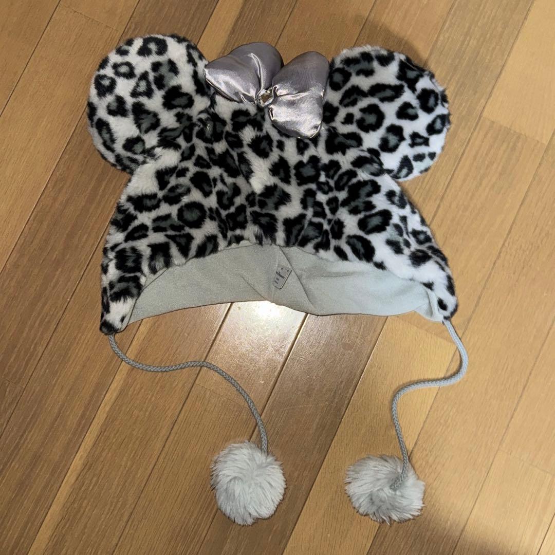 ヒョウ柄ミッキー耳帽子 グレー
