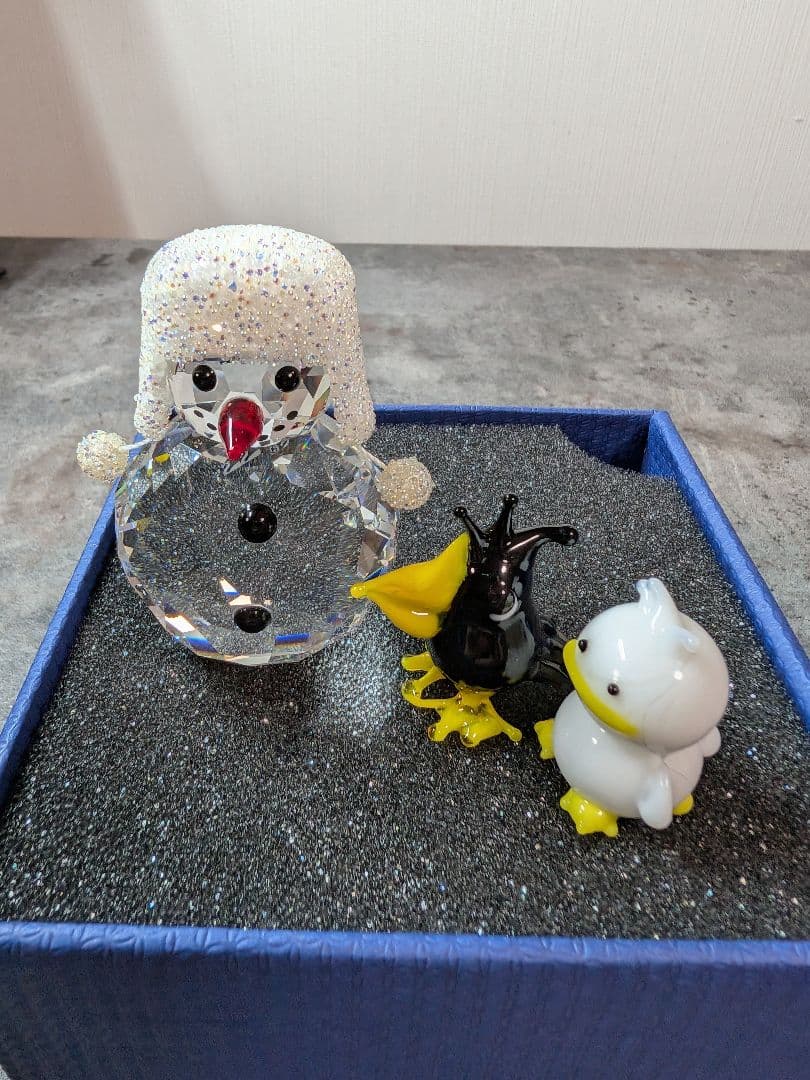Swarovski 雪だるま ガラスカラスとアヒル 置物 セット