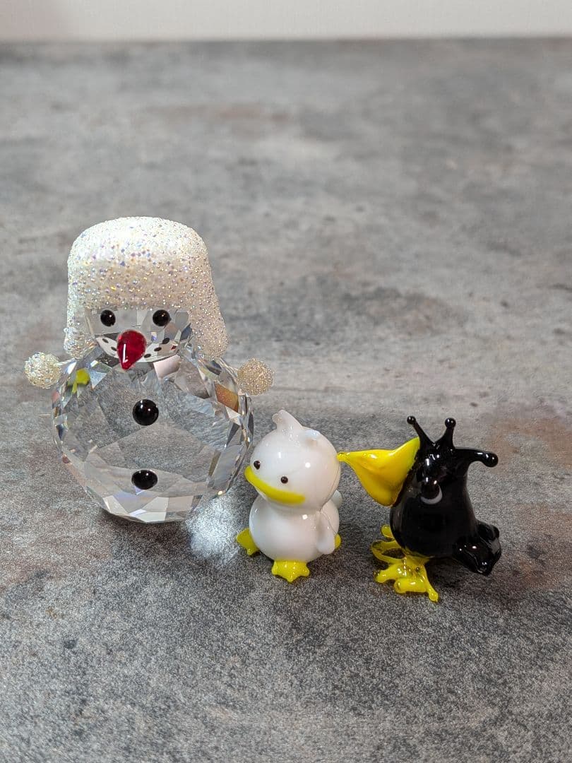 Swarovski 雪だるま ガラスカラスとアヒル 置物 セット
