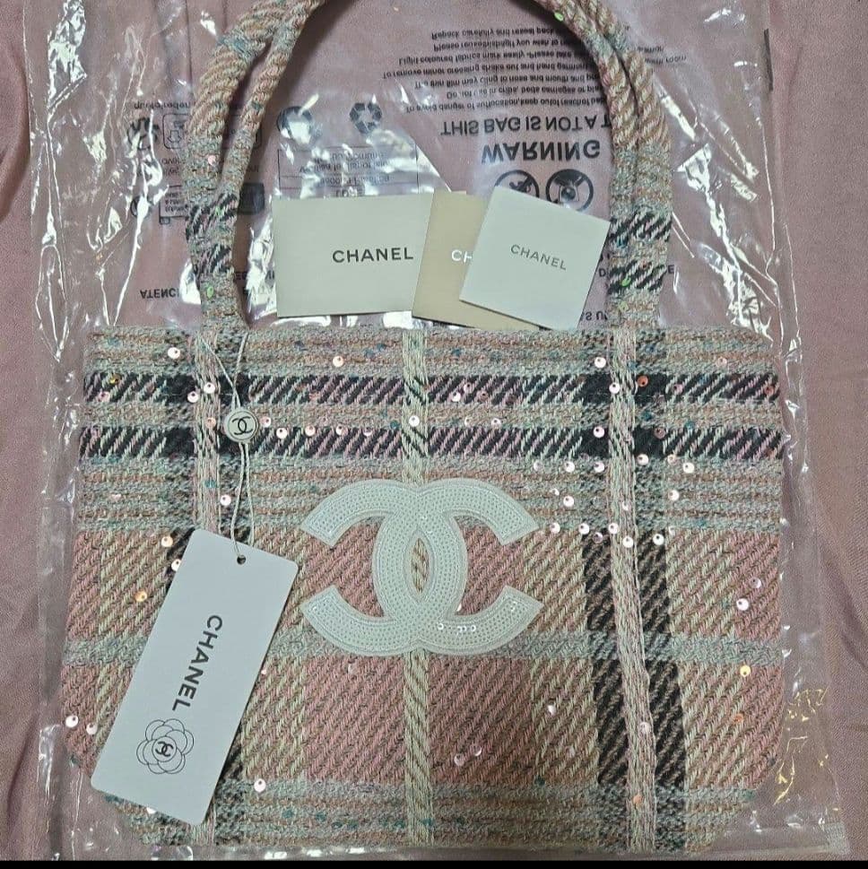 CHANEL ノベルティ トートバッグ ピンク ツイードチェックバッグ
