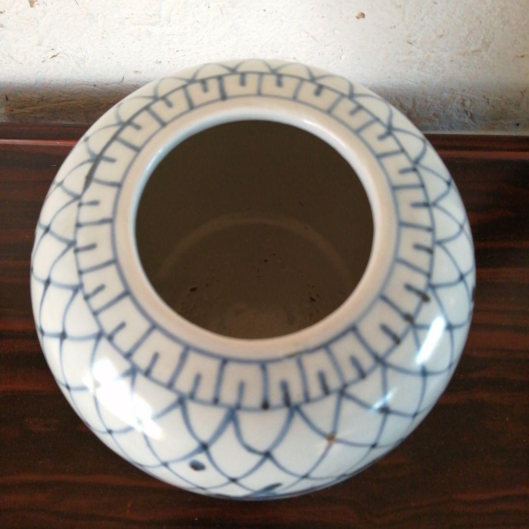 中国　網目紋飛魚画胴継花瓶　22cm　民国〜昭和中期
