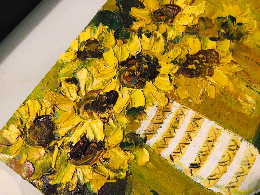 洋画家 堀哲夫 油彩静物画 ひまわり 向日葵 厚塗り SM号 豪華額装 真作保証