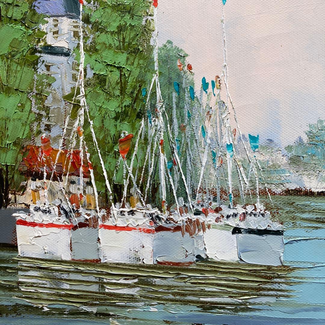 黒沢 久「河畔の街」油彩4号　彩日会委員 額縁40×49絵画24×33cm￼