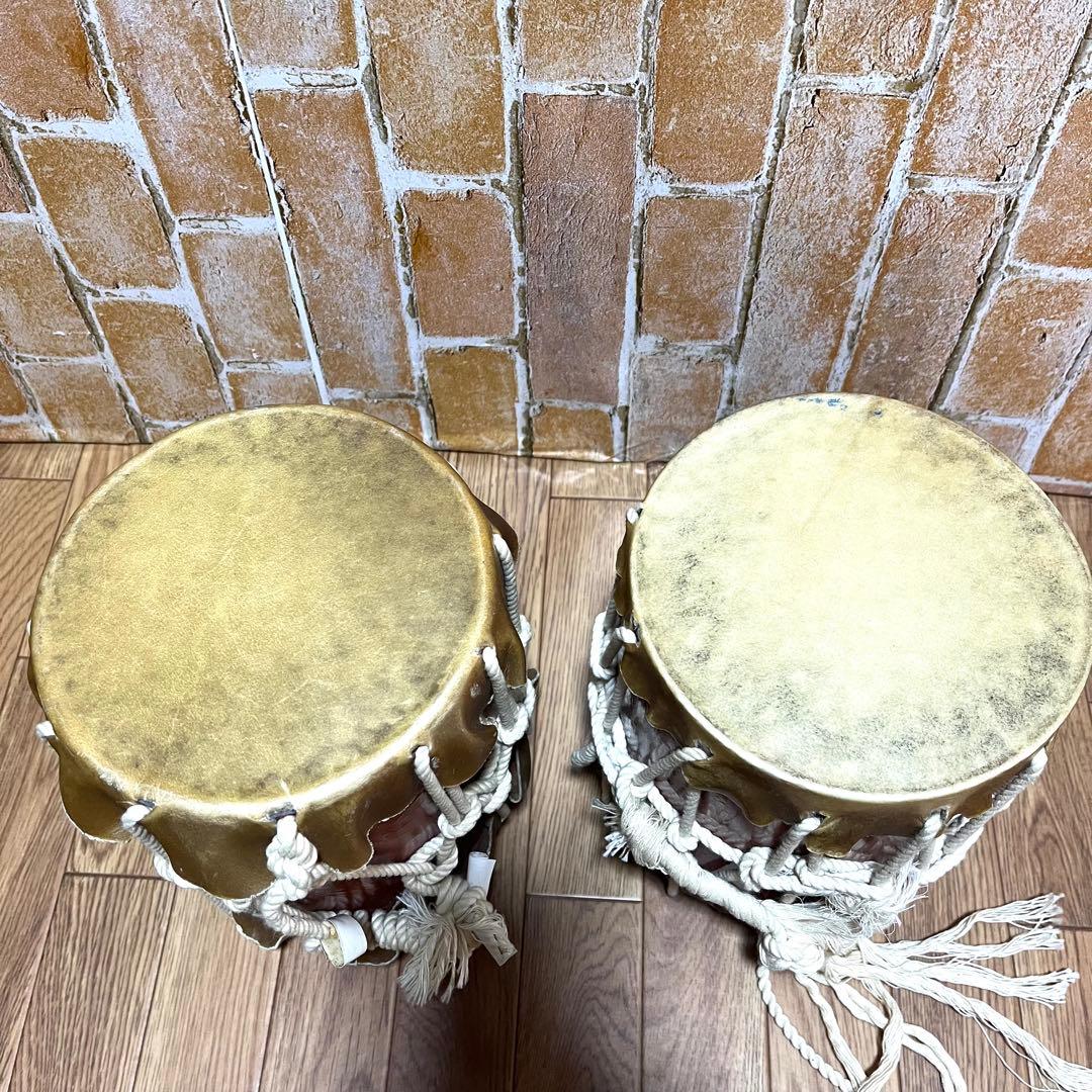 桶胴太鼓　締太鼓　直径約17cm 高さ20cm 2個セット売り　本革