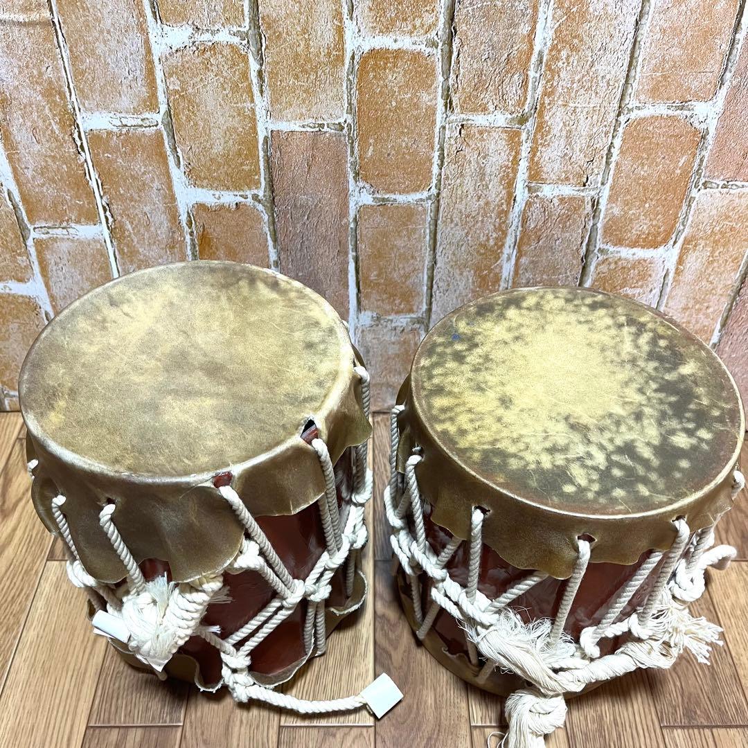 桶胴太鼓　締太鼓　直径約17cm 高さ20cm 2個セット売り　本革