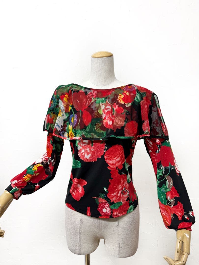 【Lサイズ】新品　JOAN社交ダンス 花柄デザインカットソー赤ｊ2101