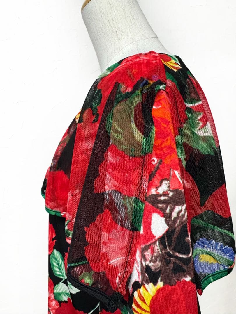 【Lサイズ】新品　JOAN社交ダンス 花柄デザインカットソー赤ｊ2101