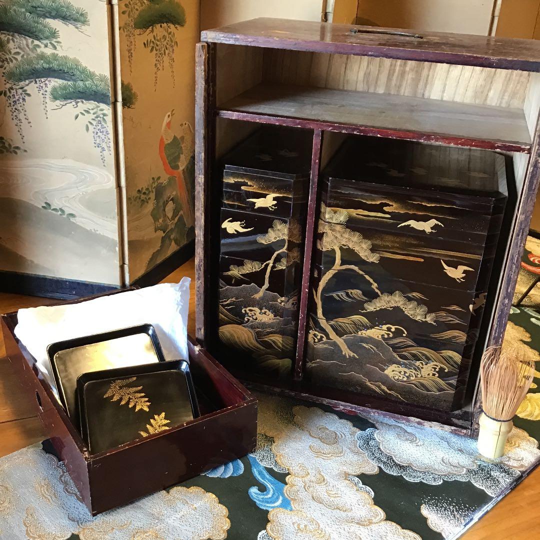 ❣️特別出品 輪島塗 肉合研出蒔絵　波に千鳥図 銀散し　野弁当 重箱