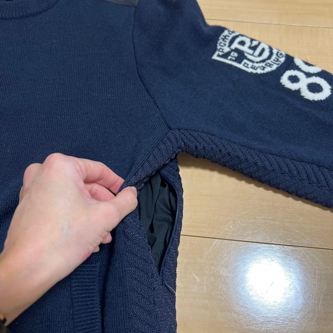 【美品】パーリーゲイツ　裏地防風付きニット　ネイビー　サイズ5（L）　スニード