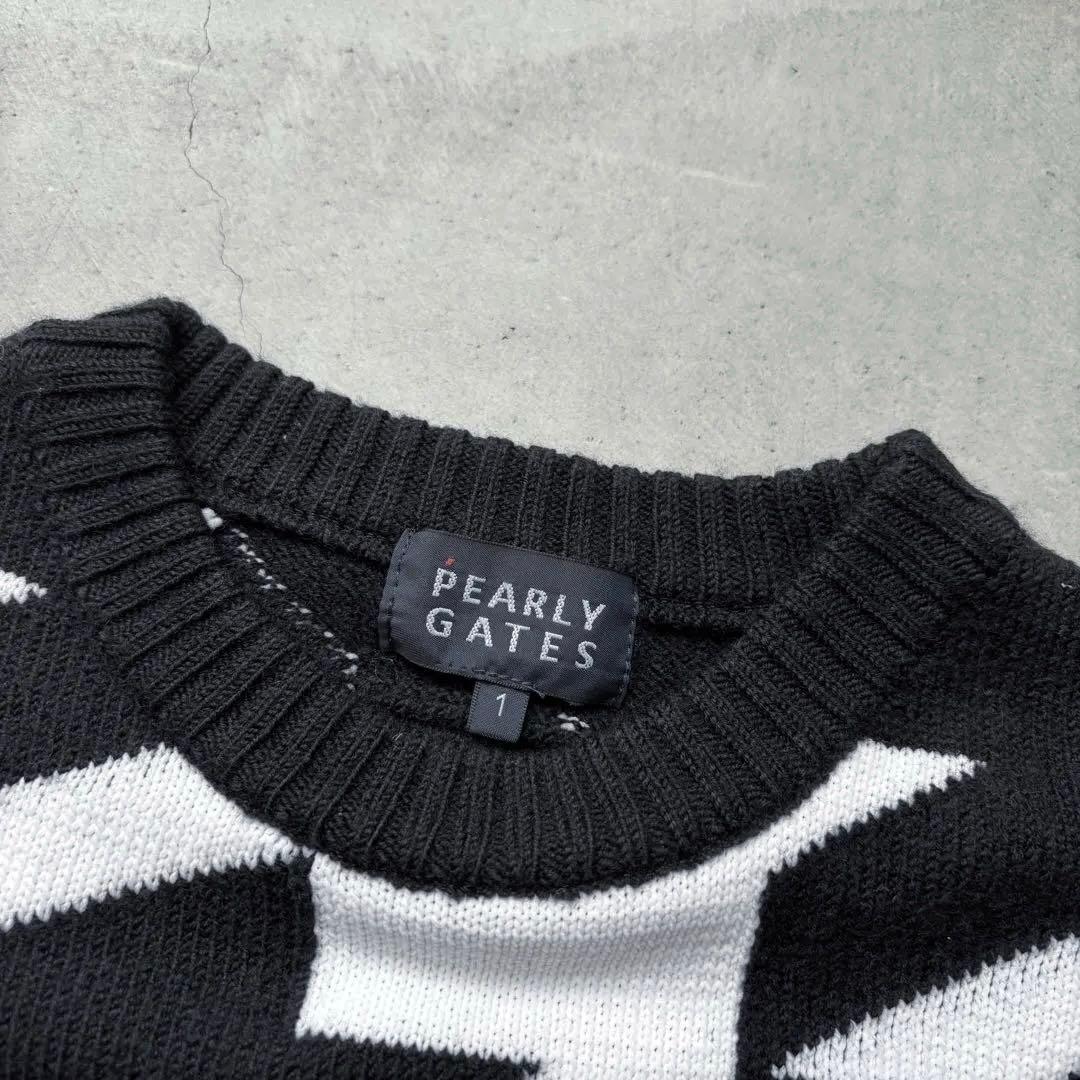 【美品】PEARLY GATES ウールニットセーター 千鳥孔子 ボーダー柄 1
