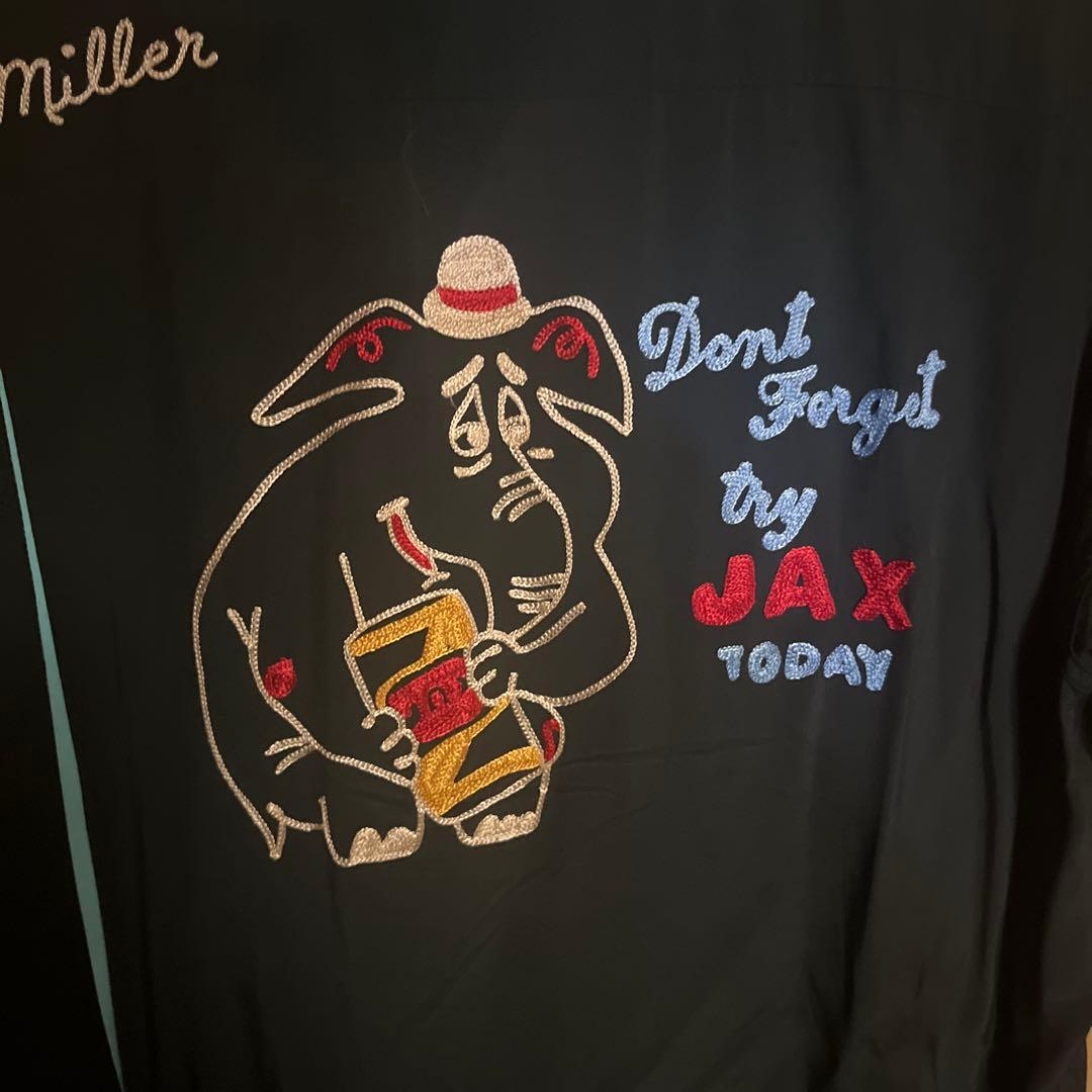 Miller ボウリングシャツ 黒 水色