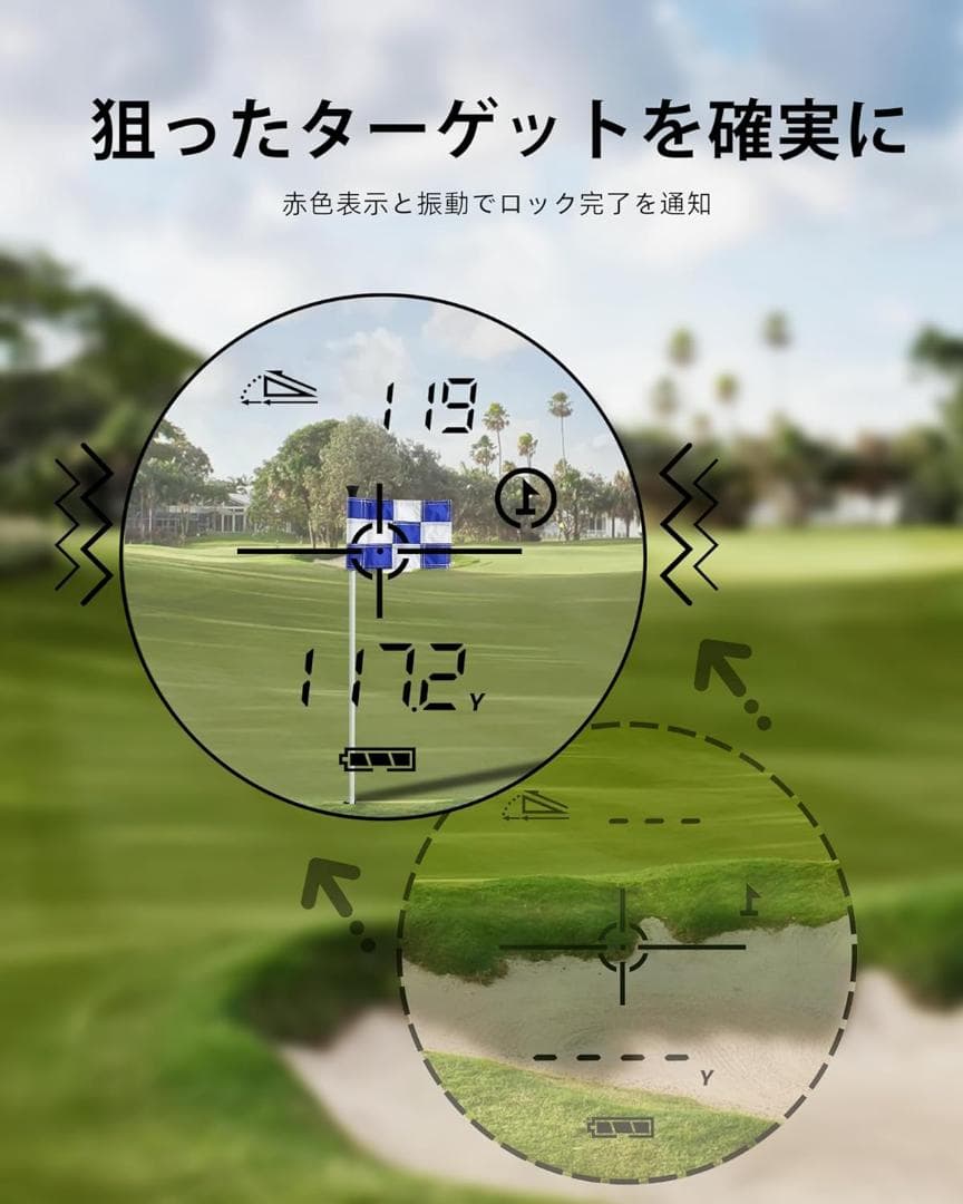 ゴルフ レーザー距離計 1000yd測定 ピンロック 7倍倍望遠 軽量132g
