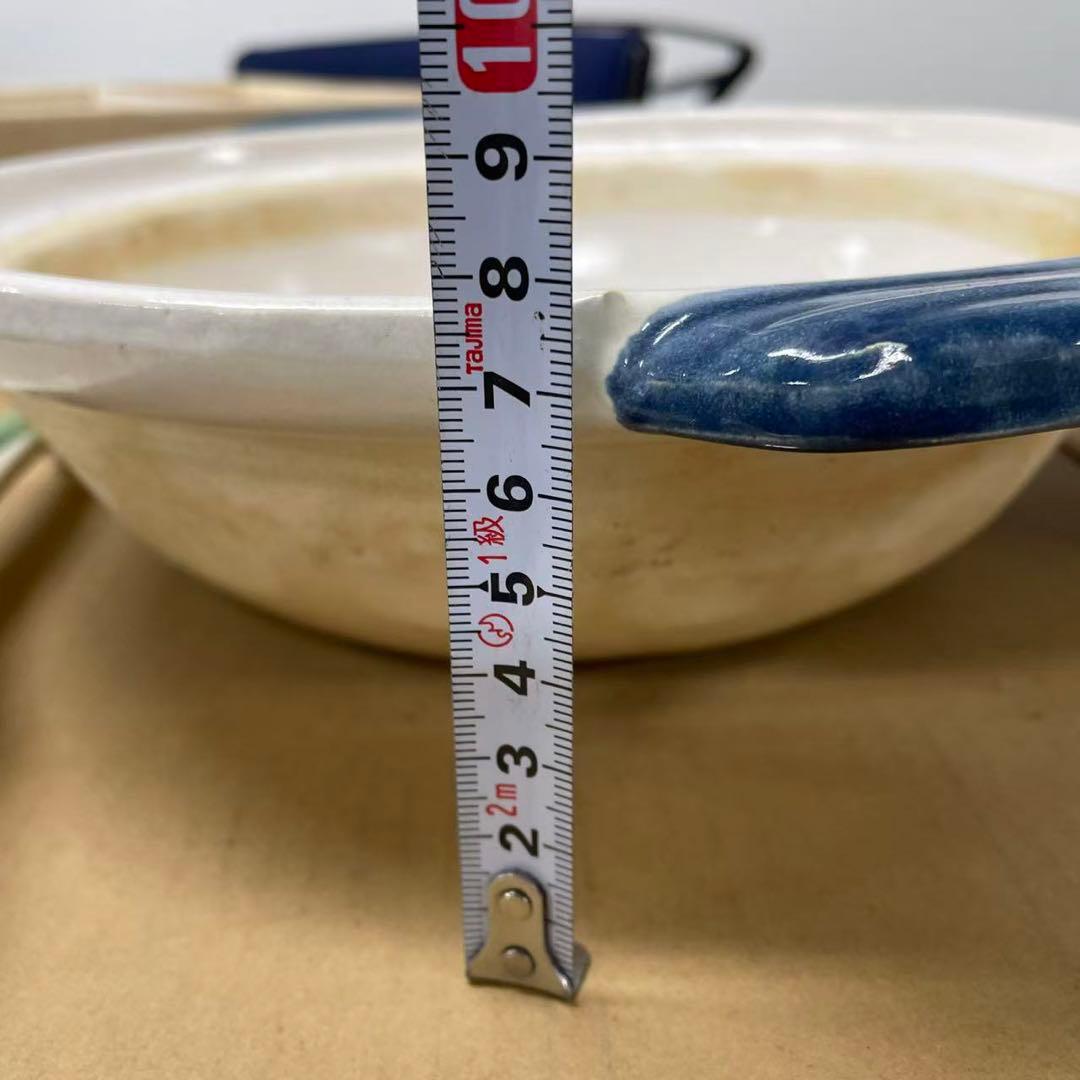 青と白の陶器 土鍋 スプーン付き　　-68