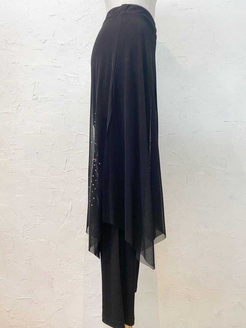 【薔薇ラインストーン】新品オーバーメッシュデザインブーツカットパンツ黒m290B