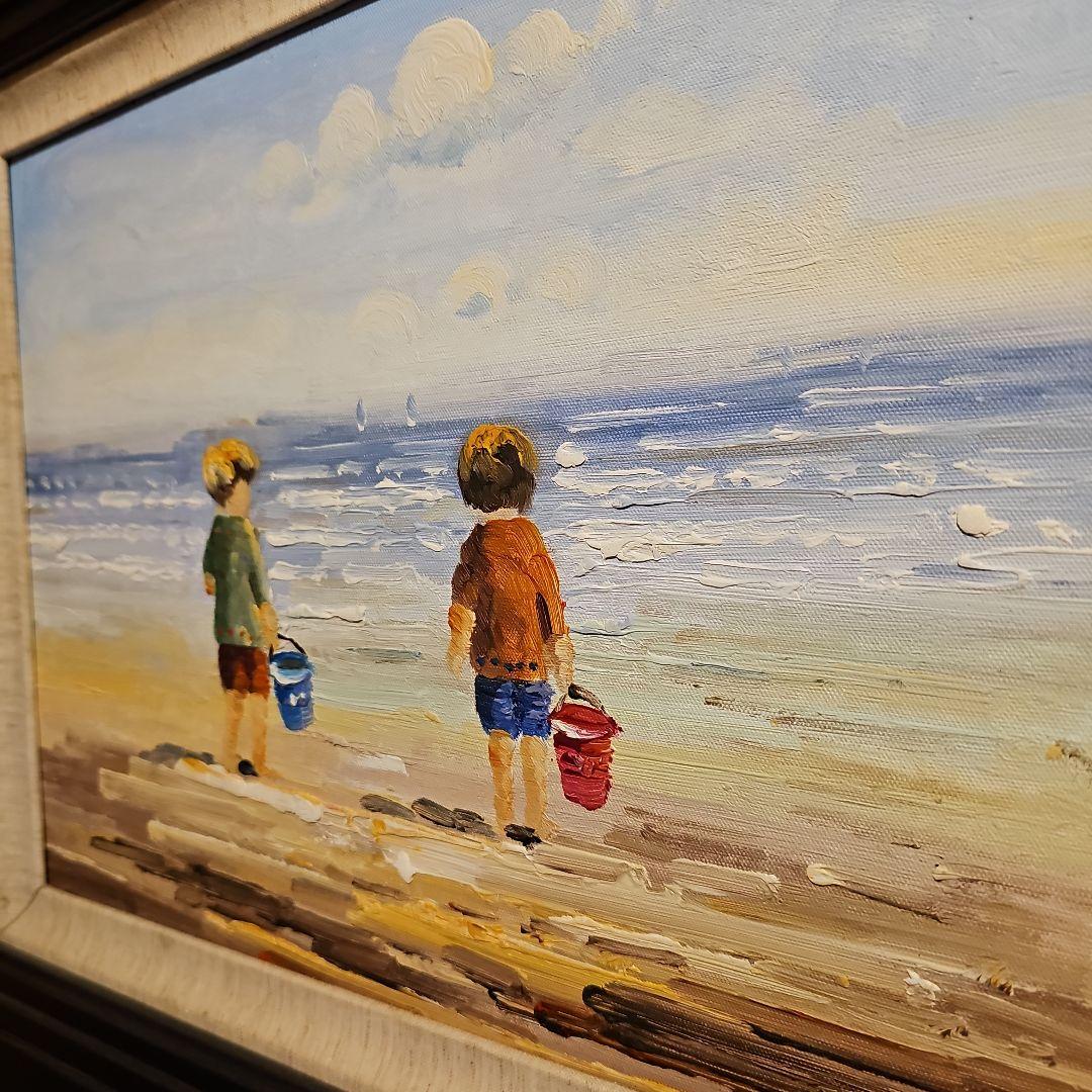 海辺　砂遊び　絵画