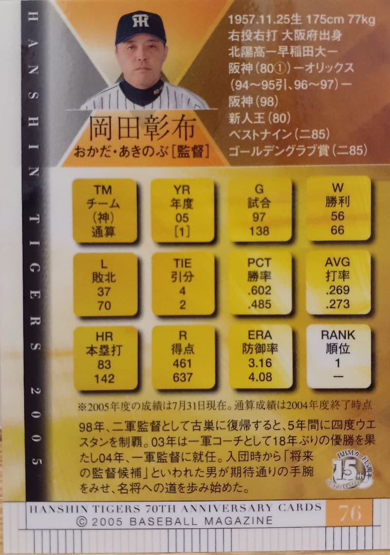 【岡田彰布カード】現役＆第一次政権２枚セット